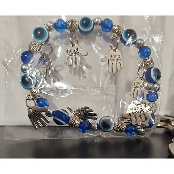 set from Israel JEWISH Evil Eye Star of David Hamsa Bracelet + keychain judaica - Picture 3 of 5